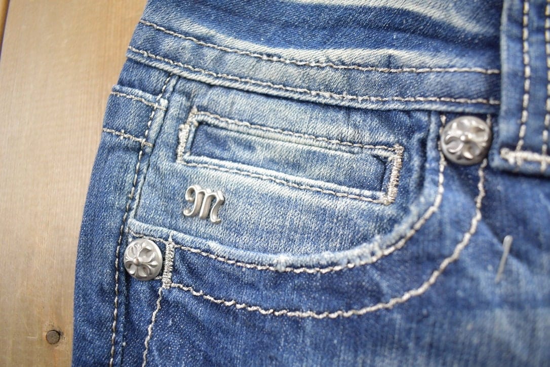 Vintage Y2K Miss Me Bedazzled Embroidered Boot Cut Low Rise Jeans Size 26x33 from propervintagecanada