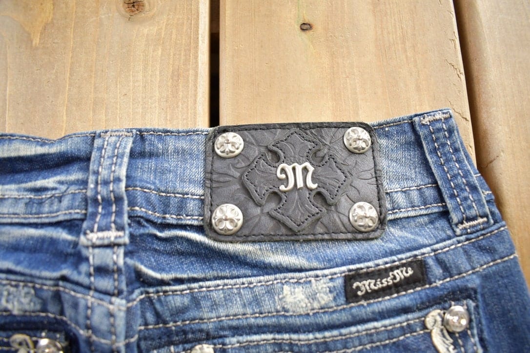 Vintage Y2K Miss Me Bedazzled Embroidered Boot Cut Low Rise Jeans Size 26x33 from propervintagecanada
