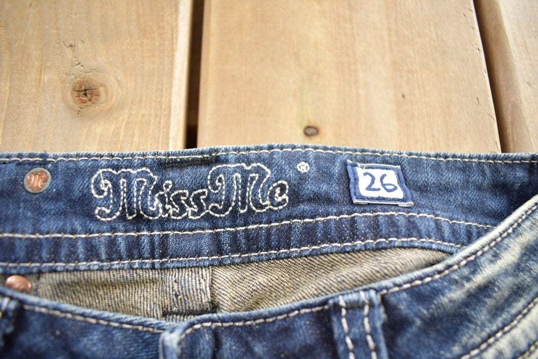 Vintage Y2K Miss Me Bedazzled Embroidered Boot Cut Low Rise Jeans Women's 26 x 33 from propervintagecanada
