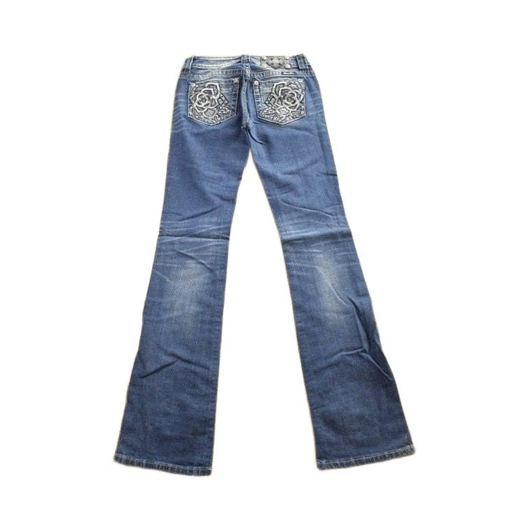 Vintage Y2K Miss Me Bedazzled Embroidered Boot Cut Low Rise Jeans Women's 26 x 33 from propervintagecanada