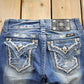 Vintage Y2K Miss Me Bedazzled Embroidered Boot Cut Low Rise Jeans Women's 26 x 33 from propervintagecanada