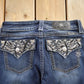 Vintage Y2K Miss Me Bedazzled Embroidered Dark Wash Boot Cut Low Rise Jeans Women's 26 x 33 from propervintagecanada