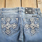 Vintage Y2K Miss Me Bedazzled Embroidered Faded Boot Cut Low Rise Jeans Women's 26 x 33 from propervintagecanada