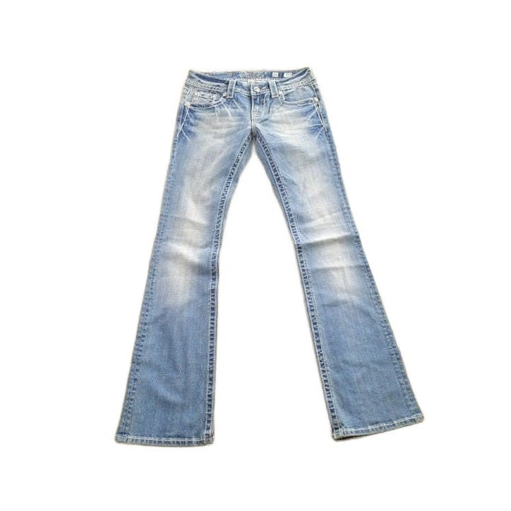 Vintage Y2K Miss Me Bedazzled Embroidered Faded Boot Cut Low Rise Jeans Women's 26 x 33 from propervintagecanada
