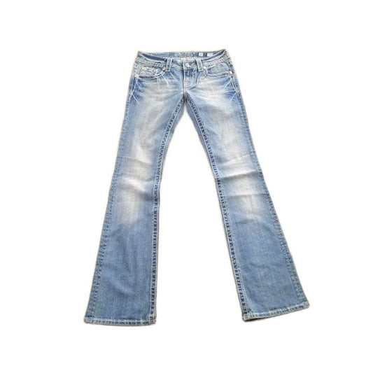 Vintage Y2K Miss Me Bedazzled Embroidered Faded Boot Cut Low Rise Jeans Women's 26 x 33 from propervintagecanada