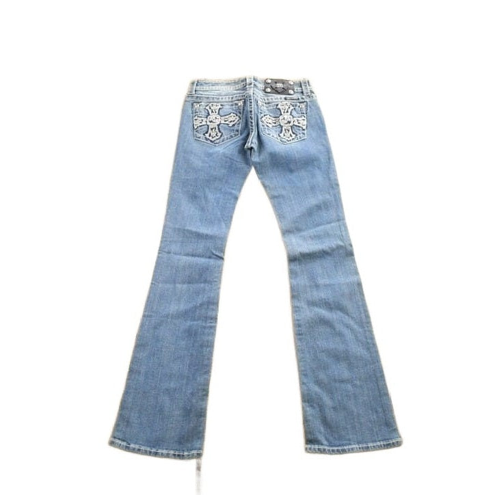 Vintage Y2K Miss Me Bedazzled Embroidered Faded Boot Cut Low Rise Jeans Women's 26 x 33 from propervintagecanada