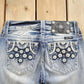 Vintage Y2K Miss Me Bedazzled Embroidered Faded Low Rise Boot Cut Low Rise Jeans Size 26x33 from propervintagecanada