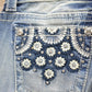 Vintage Y2K Miss Me Bedazzled Embroidered Faded Low Rise Boot Cut Low Rise Jeans Size 26x33 from propervintagecanada