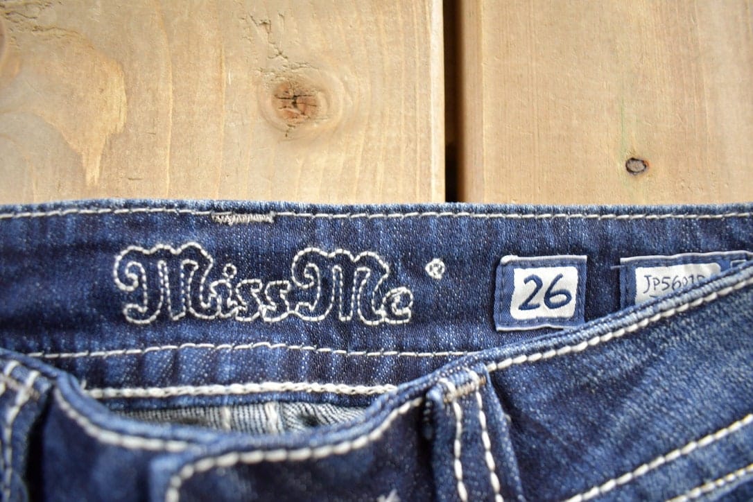 Vintage Y2K Miss Me Bedazzled Embroidered Low Rise Boot Cut Low Rise Jeans 26x33 from propervintagecanada