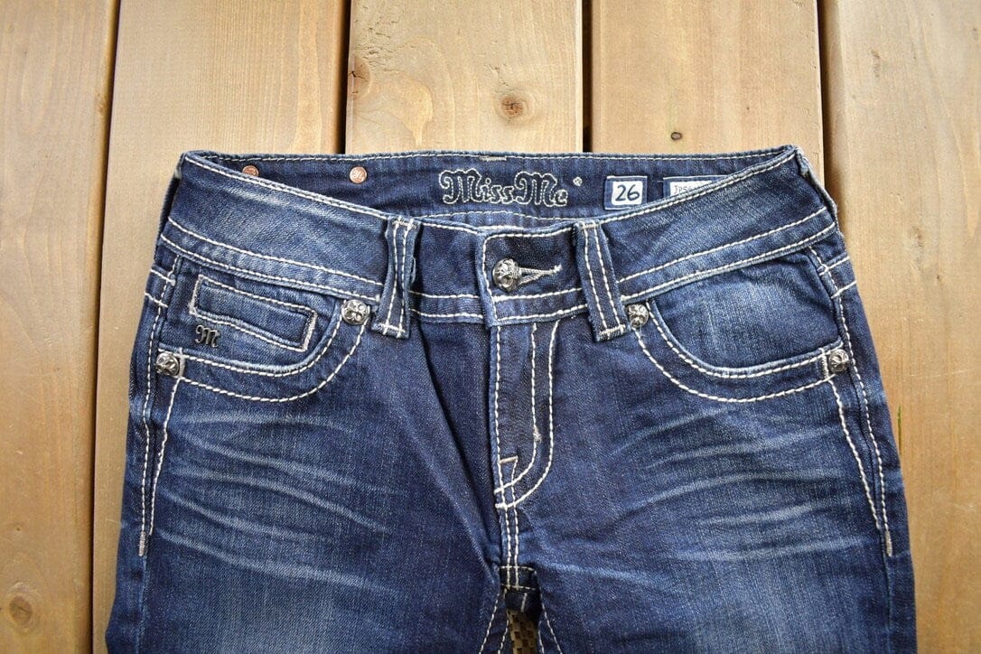 Vintage Y2K Miss Me Bedazzled Embroidered Low Rise Boot Cut Low Rise Jeans Women's 26 x 33 from propervintagecanada