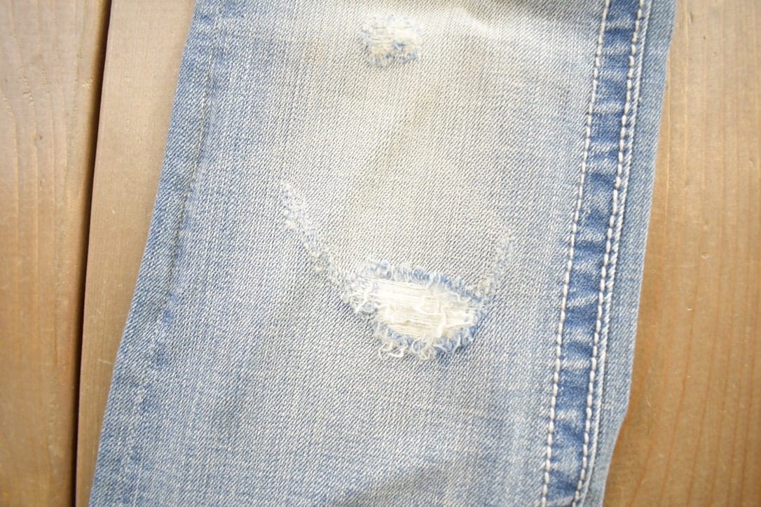 Vintage Y2K Miss Me Bedazzled Embroidered Thrashed Low Rise Boot Cut Low Rise Jeans Size 26x33 from propervintagecanada
