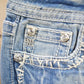 Vintage Y2K Miss Me Bedazzled Embroidered Thrashed Low Rise Boot Cut Low Rise Jeans Size 26x33 from propervintagecanada