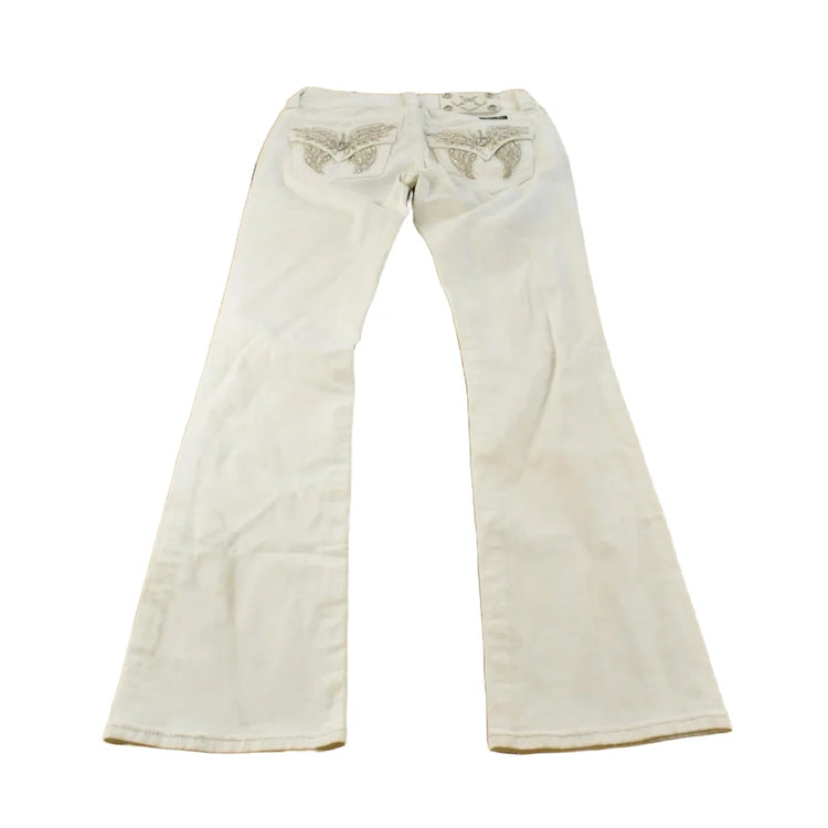 Vintage Y2K Miss Me White Bedazzled Low Rise Jeans Women's 28 from propervintagecanada