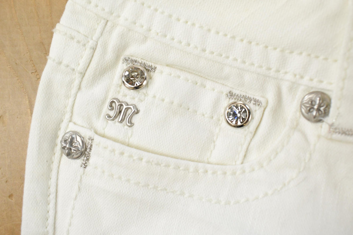 Vintage Y2K Miss Me White Bedazzled Low Rise Jeans Women's 28 from propervintagecanada