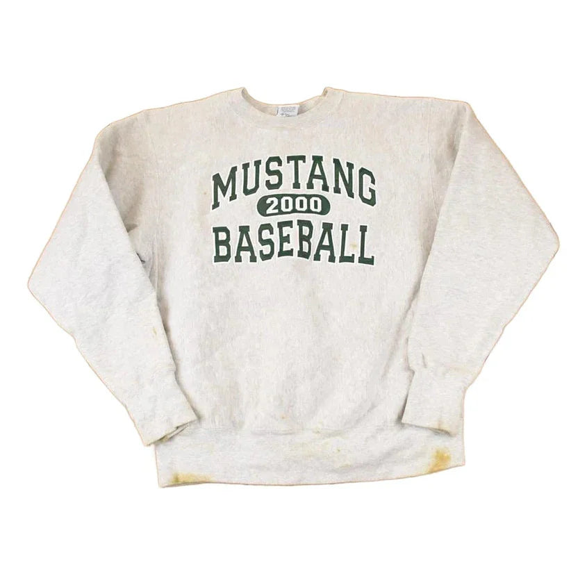 Vintage Y2K Mustang Baseball Embroidered Heavyweight Crewneck Sweatshirt Men's XL from propervintagecanada