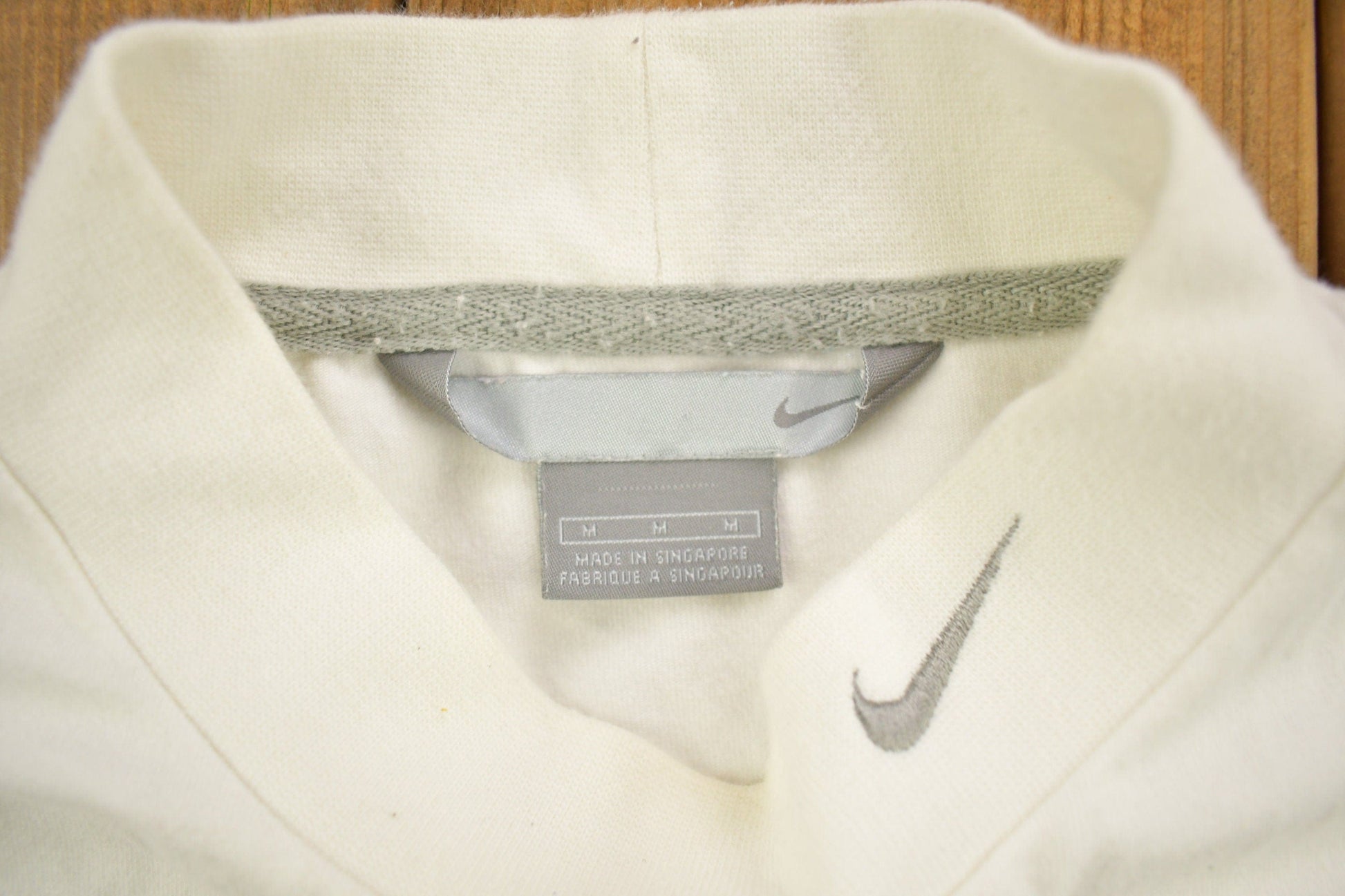 Vintage Y2K Nike Mini Swoosh White Mockneck Shirt Men's Medium from propervintagecanada