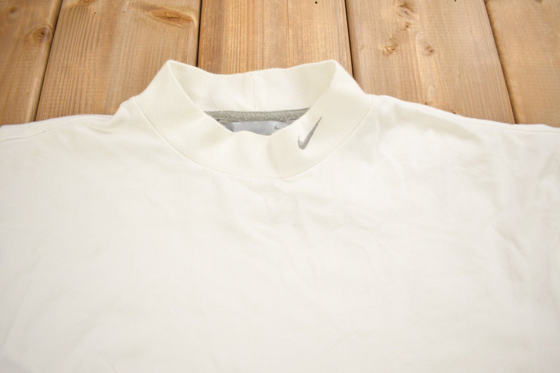 Vintage Y2K Nike Mini Swoosh White Mockneck Shirt Men's Medium from propervintagecanada