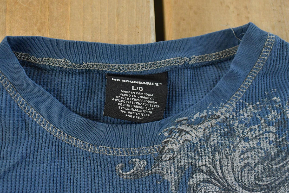 Vintage Y2K No Boundaries Goth Skull Thermal Knit Long Sleeve Shirt Men's Large from propervintagecanada