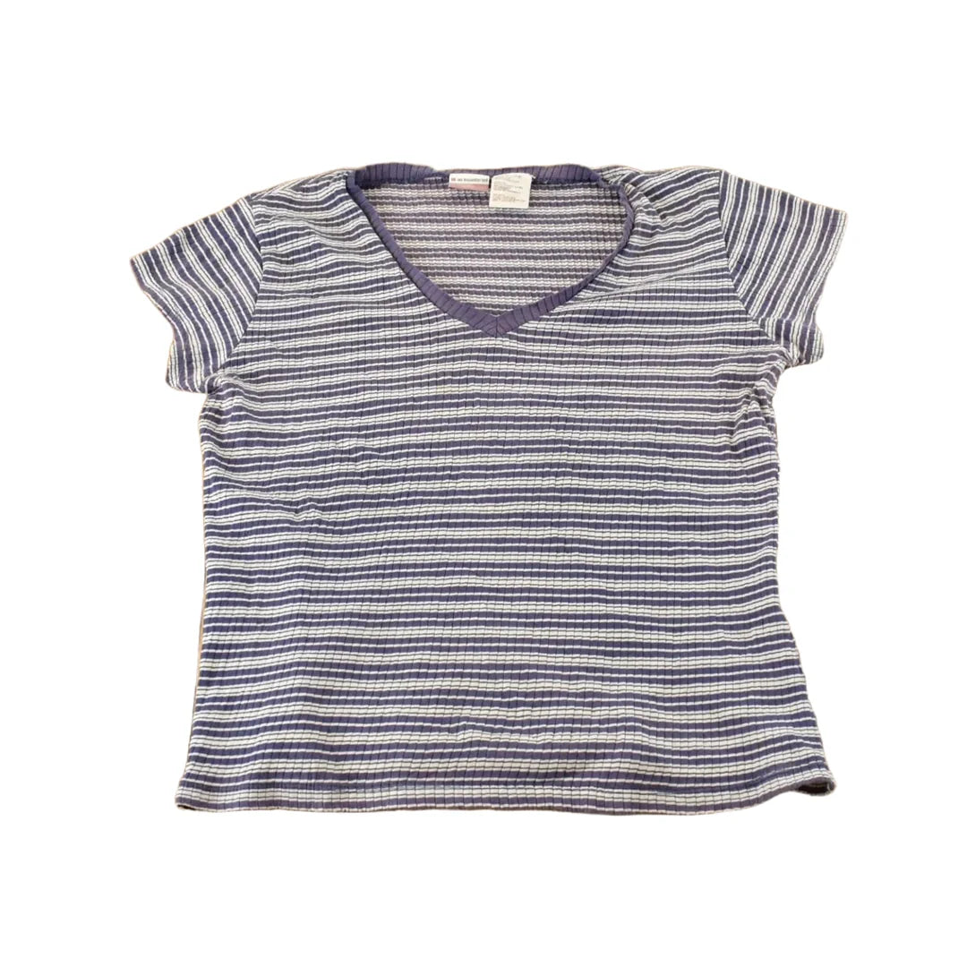 Vintage Y2K No Boundaries Purple Striped V-Neck T-Shirt Youth XL from propervintagecanada