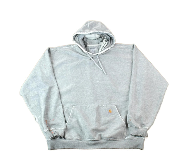 Vintage Y2K Perfectly Distressed Carhartt Heather Grey Hoodie Sweatshirt Men's 2XL Tall from propervintagecanada