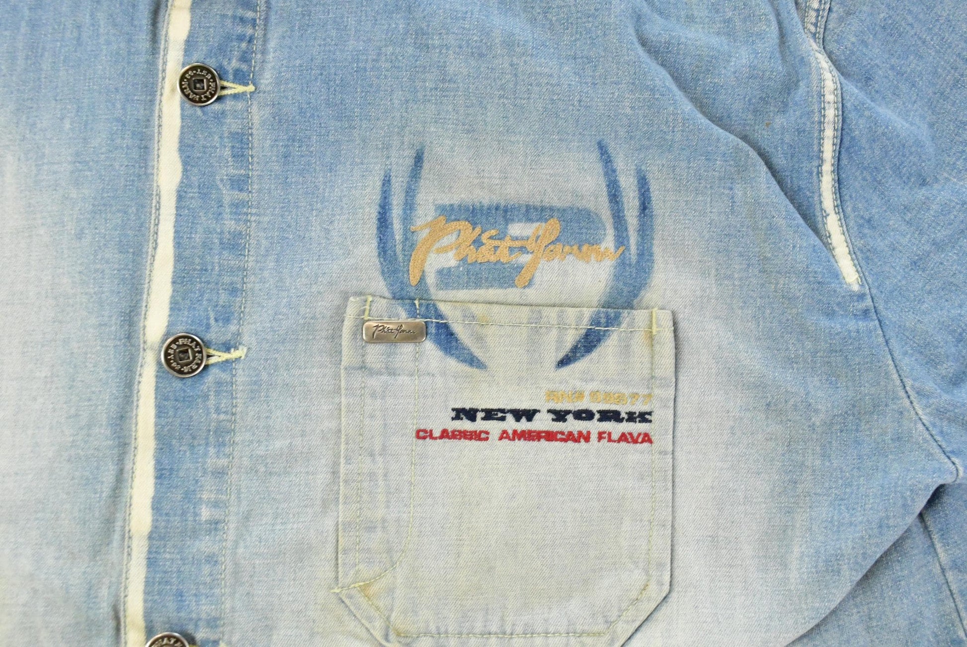 Vintage Y2K Phat Farm Denim Short Sleeve Button Up Shirt Men's XL / Vintage Hip Hop / Embroidered from propervintagecanada