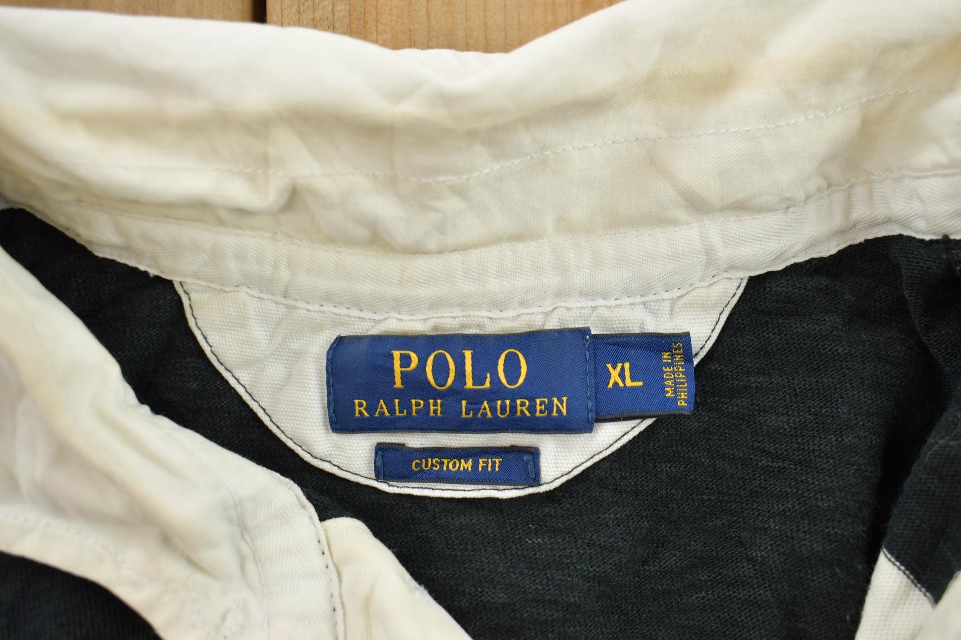 Vintage Y2K Polo Ralph Lauren Black And White Rugby Sweatshirt Men's XL from propervintagecanada