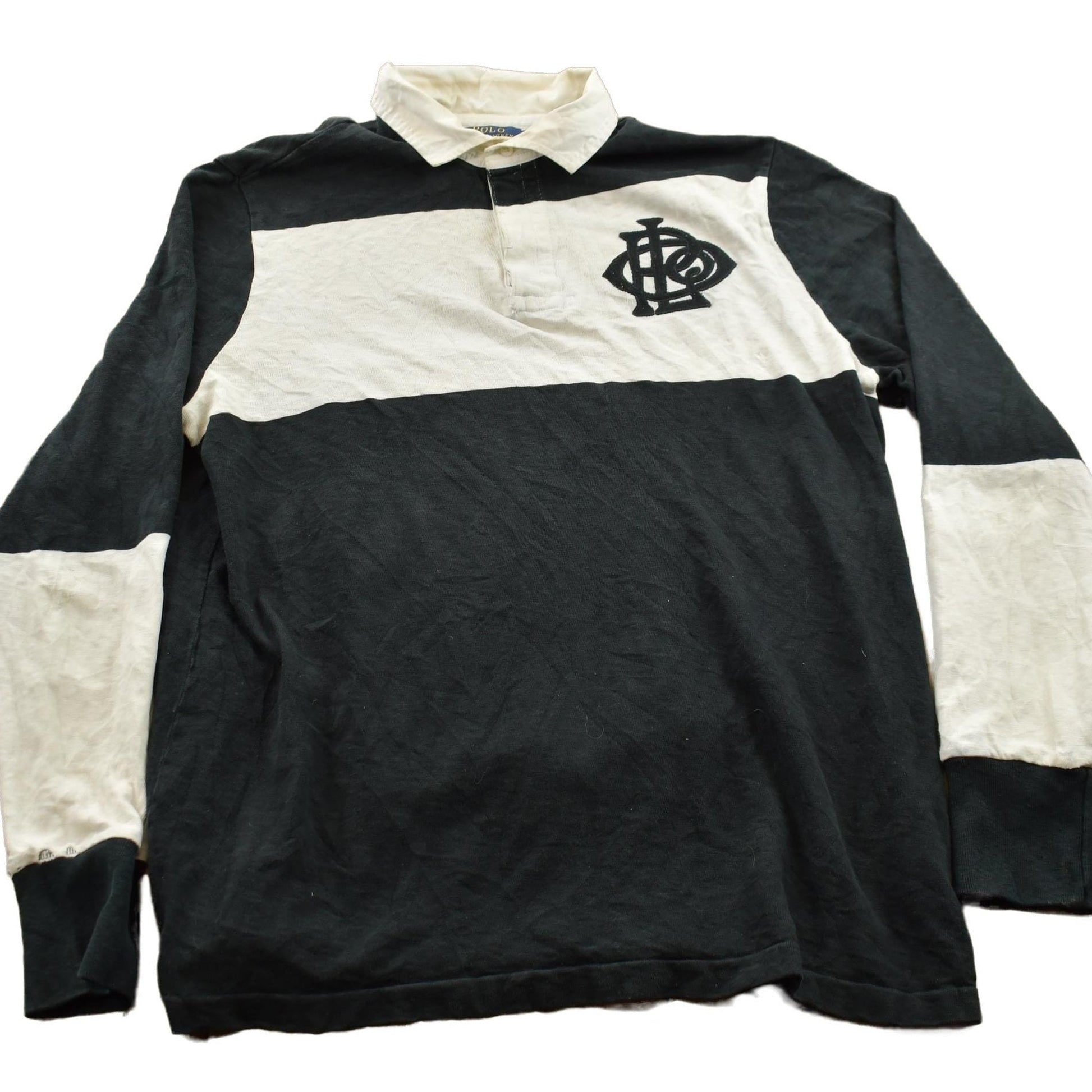 Vintage Y2K Polo Ralph Lauren Black And White Rugby Sweatshirt Men's XL from propervintagecanada