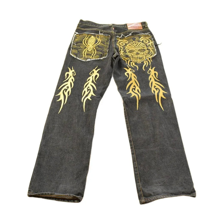 Vintage Y2K Red Monkey Company RMC Embroidered Jeans Men's 33 x 33 from propervintagecanada
