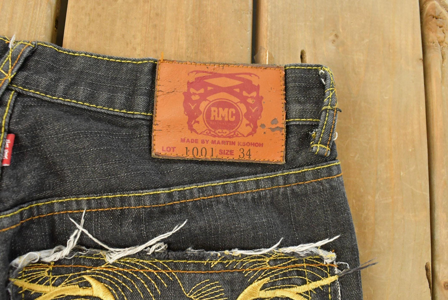Vintage Y2K Red Monkey Company RMC Embroidered Jeans Men's 33 x 33 from propervintagecanada