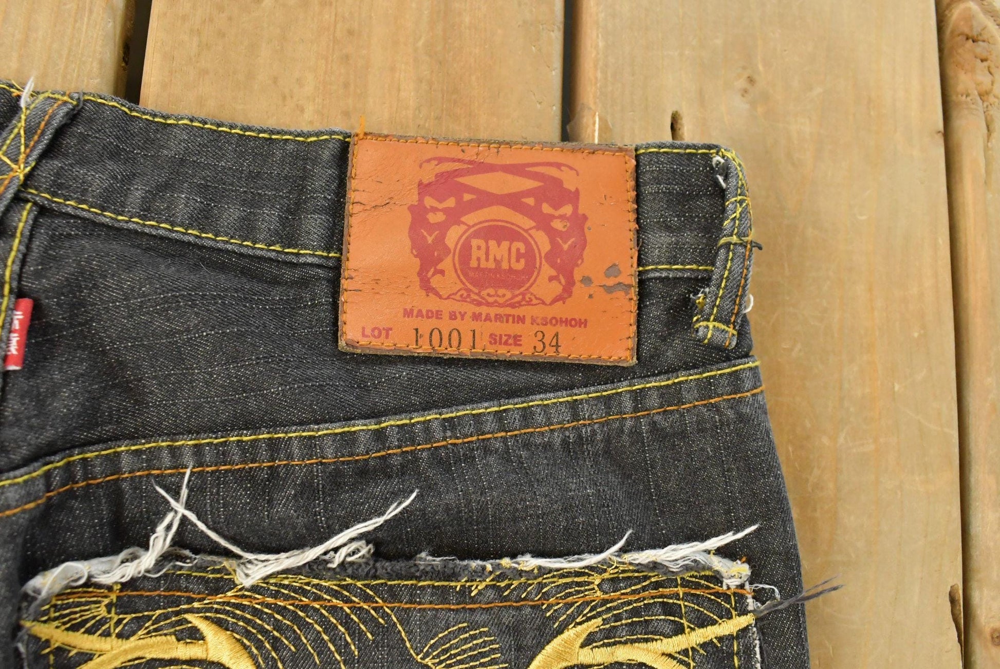 Vintage Y2K Red Monkey Company RMC Embroidered Jeans Men's 33 x 33 from propervintagecanada