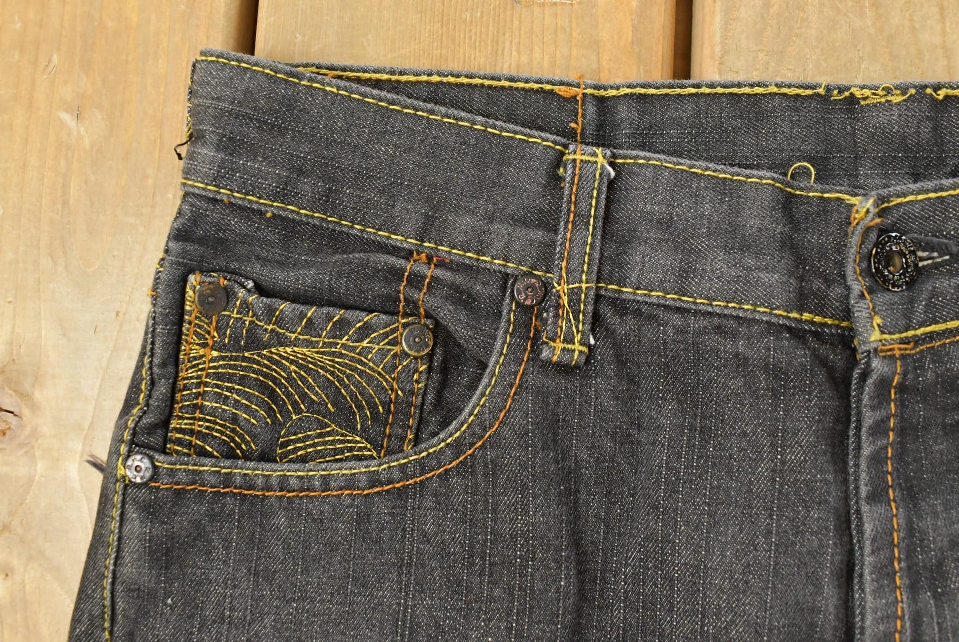 Vintage Y2K Red Monkey Company RMC Embroidered Jeans Men's 33 x 33 from propervintagecanada