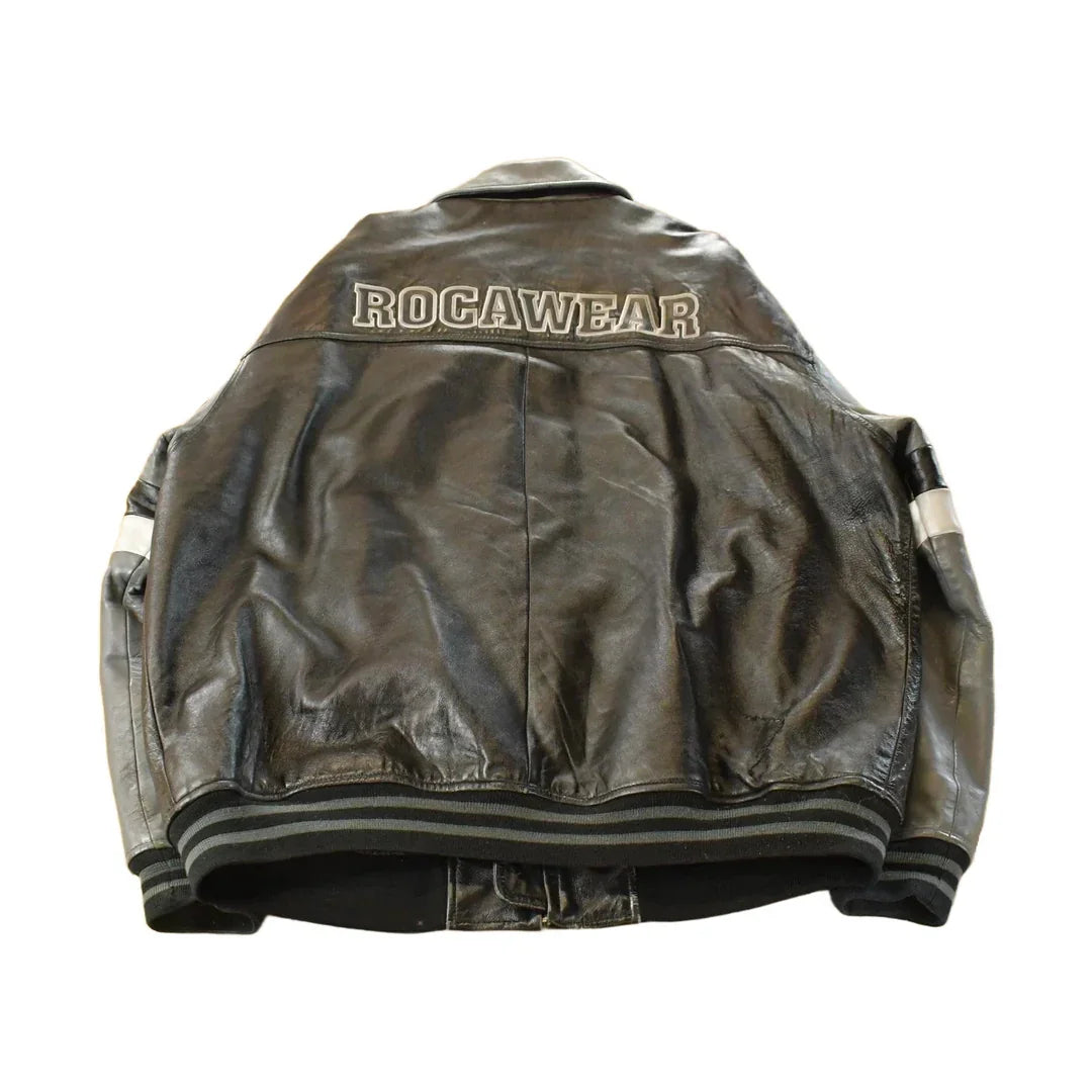 Vintage Y2K Roca Wear Leather Bomber Jacket Men's 2XL from propervintagecanada