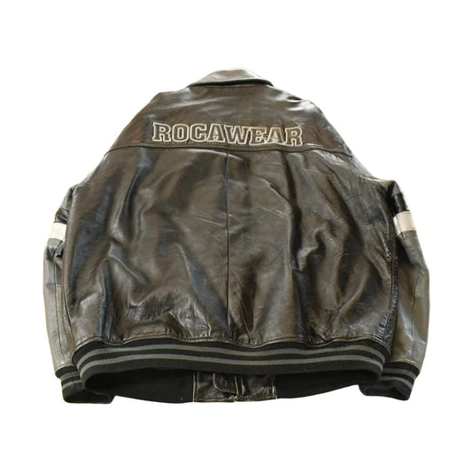 Vintage Y2K Roca Wear Leather Bomber Jacket Men's 2XL from propervintagecanada