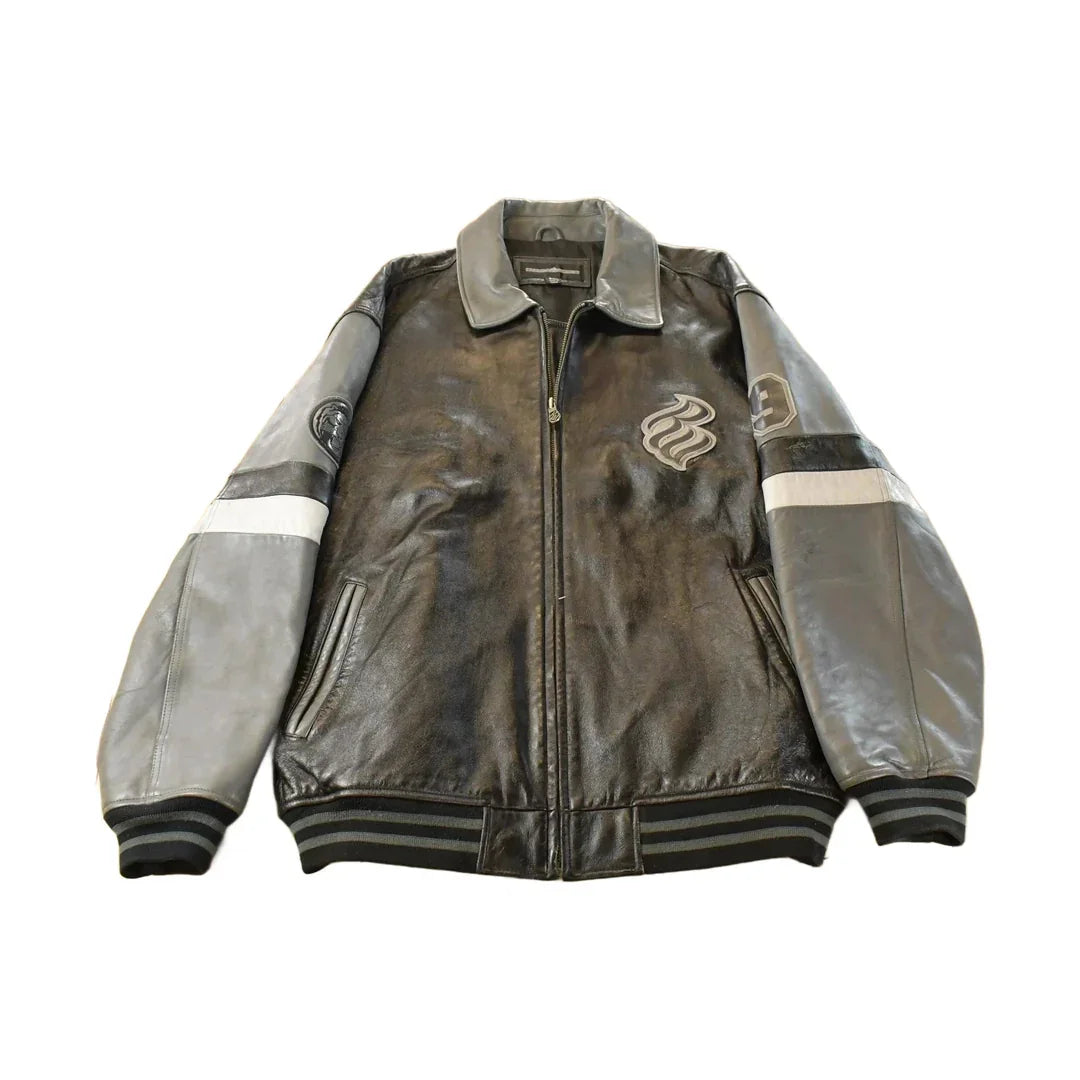 Vintage Y2K Roca Wear Leather Bomber Jacket Men's 2XL from propervintagecanada