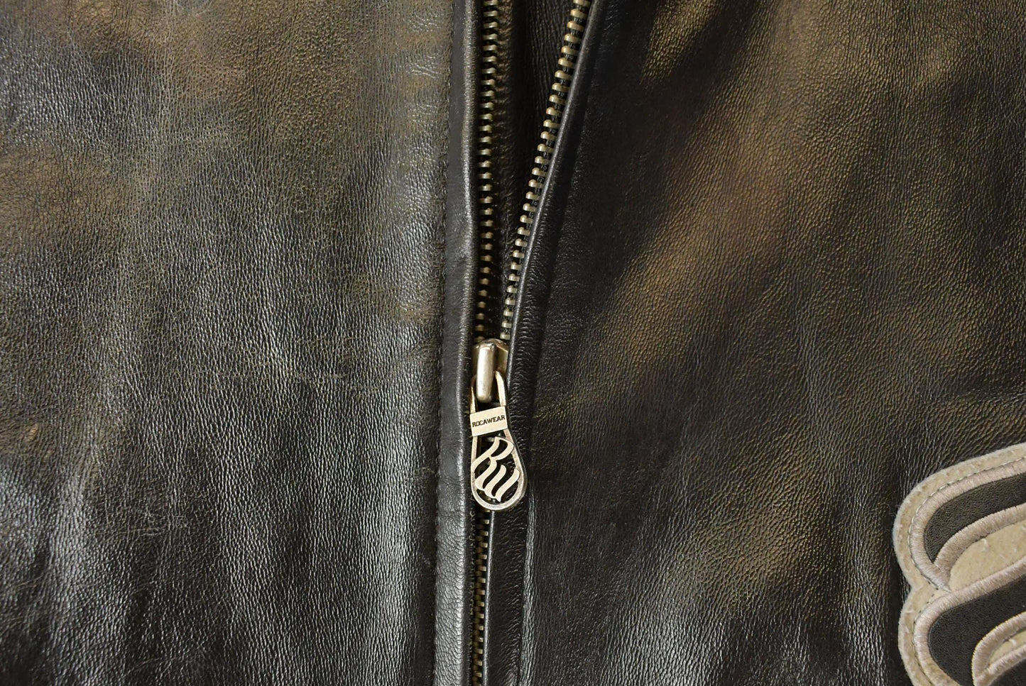 Vintage Y2K Roca Wear Leather Bomber Jacket Men's 2XL from propervintagecanada