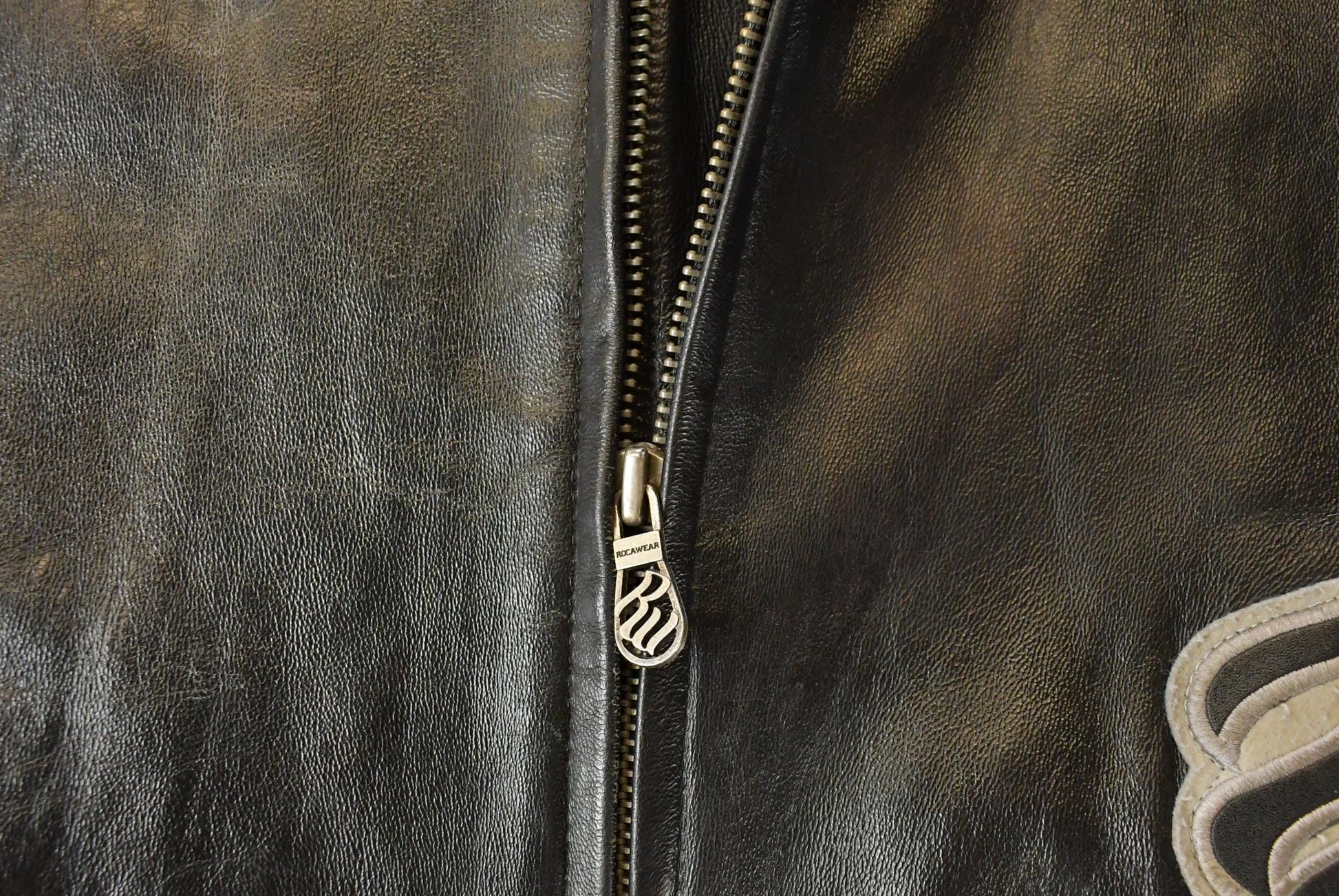 Vintage Y2K Roca Wear Leather Bomber Jacket Men's 2XL from propervintagecanada