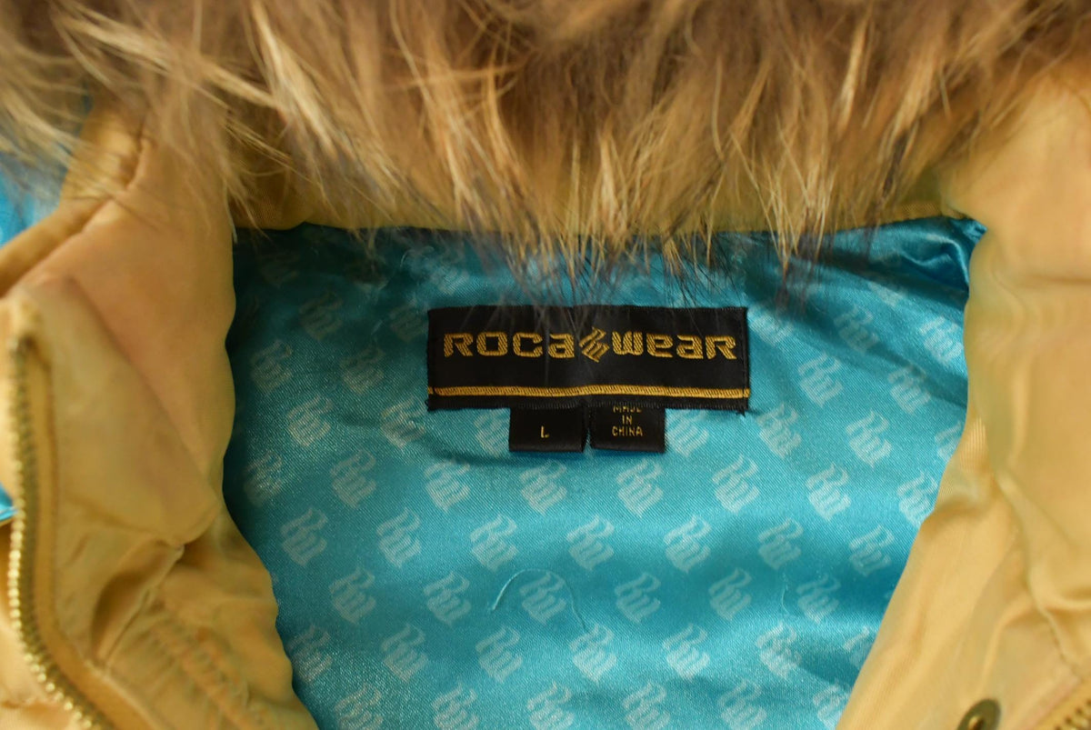 Vintage Y2K Rocawear Faux Fur Hooded Puffer Jacket Women's L from propervintagecanada