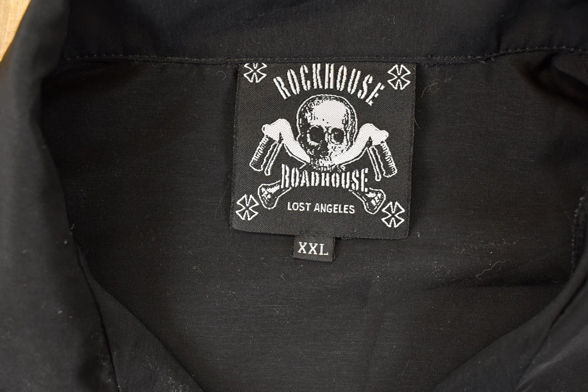 Vintage Y2K Rockhouse Roadhouse Flaming Skulls AOP Thrashed Button Up Shirt Men's XL from propervintagecanada