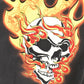 Vintage Y2K Rockhouse Roadhouse Flaming Skulls AOP Thrashed Button Up Shirt Men's XL from propervintagecanada