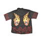 Vintage Y2K Rockhouse Roadhouse Flaming Skulls AOP Thrashed Button Up Shirt Men's XL from propervintagecanada