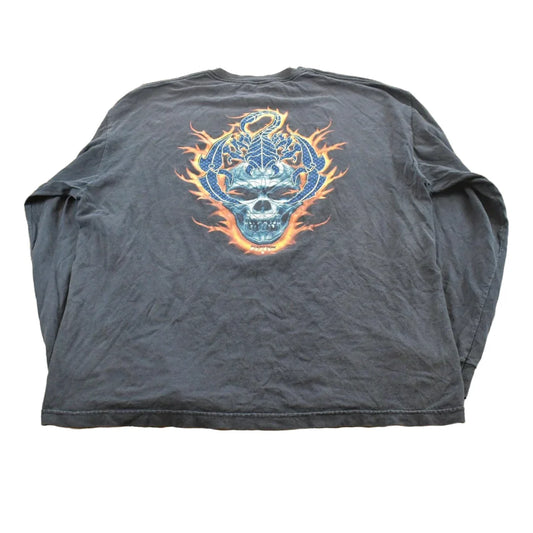 Vintage Y2K Scorpion Bay Flames Skull Long Sleeve T-Shirt Mens XL from propervintagecanada