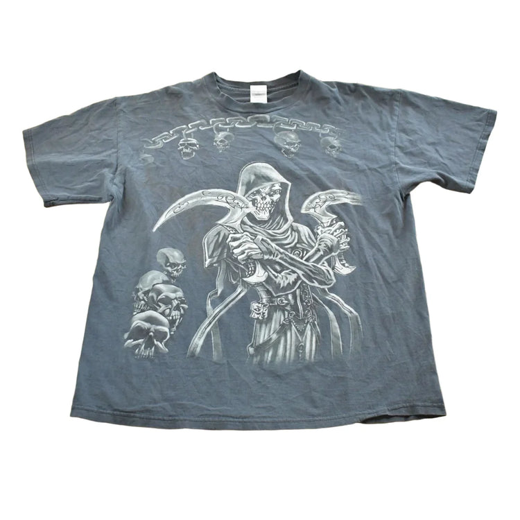 Vintage Y2K Skulls Grim Reaper Thermal Knit Long Sleeve Shirt Men's XL from propervintagecanada