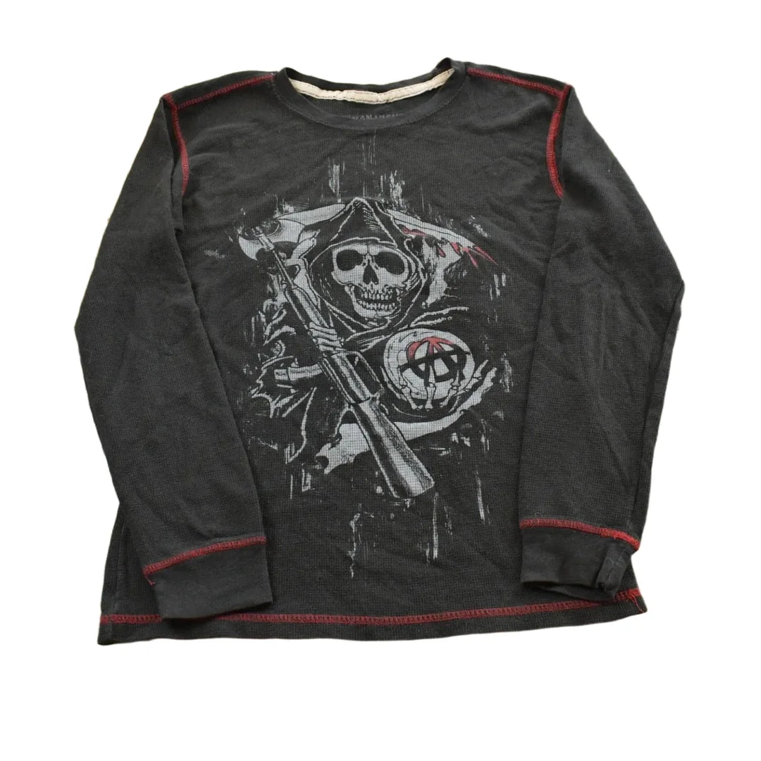 Vintage Y2K Sons of Anarchy Grim Reaper Thermal Knit Long Sleeve Shirt Men's Small from propervintagecanada