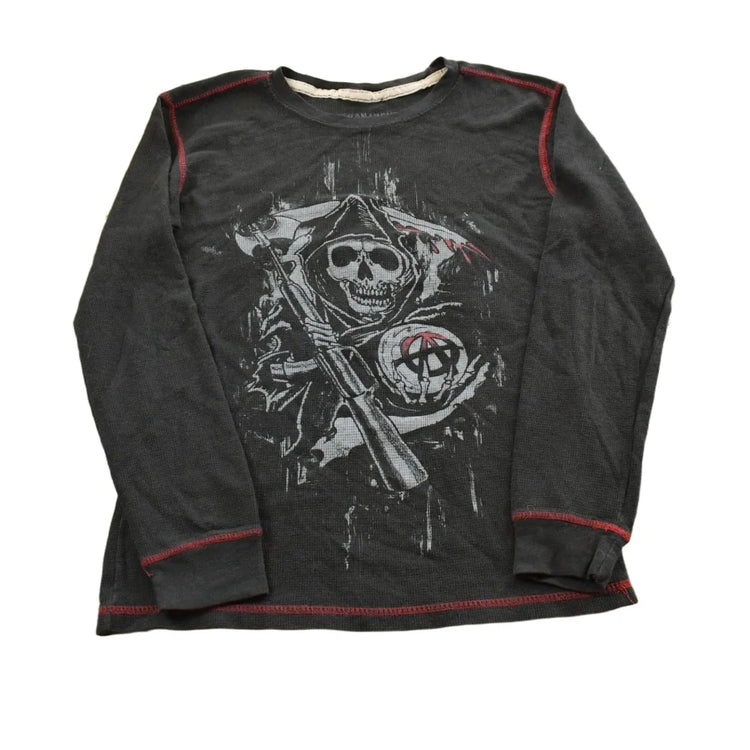 Vintage Y2K Sons of Anarchy Grim Reaper Thermal Knit Long Sleeve Shirt Men's Small from propervintagecanada