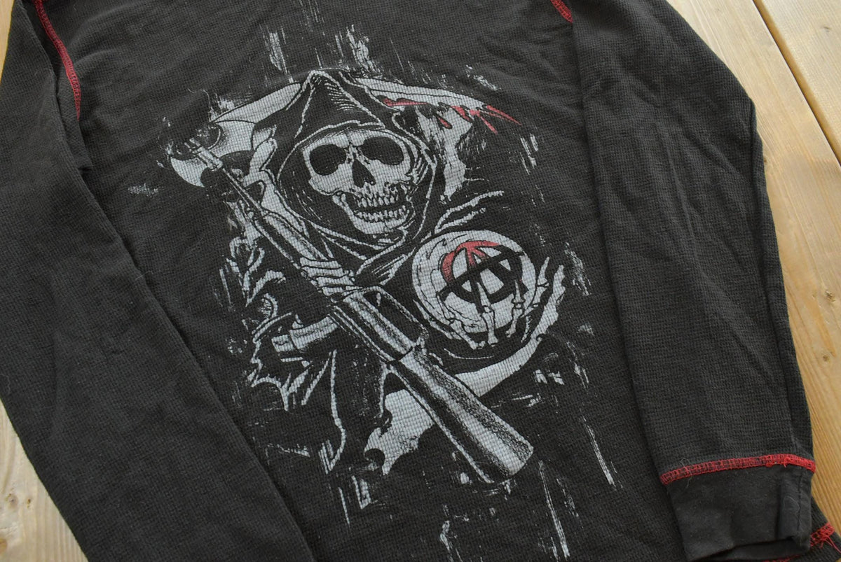 Vintage Y2K Sons of Anarchy Grim Reaper Thermal Knit Long Sleeve Shirt Men's Small from propervintagecanada