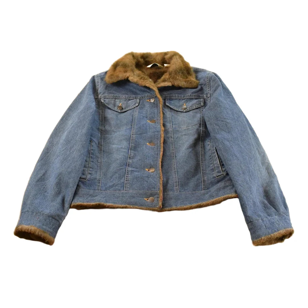 Vintage Y2K St. John's Bay Faux Fur Denim Jean Trucker Jacket Women's M from propervintagecanada