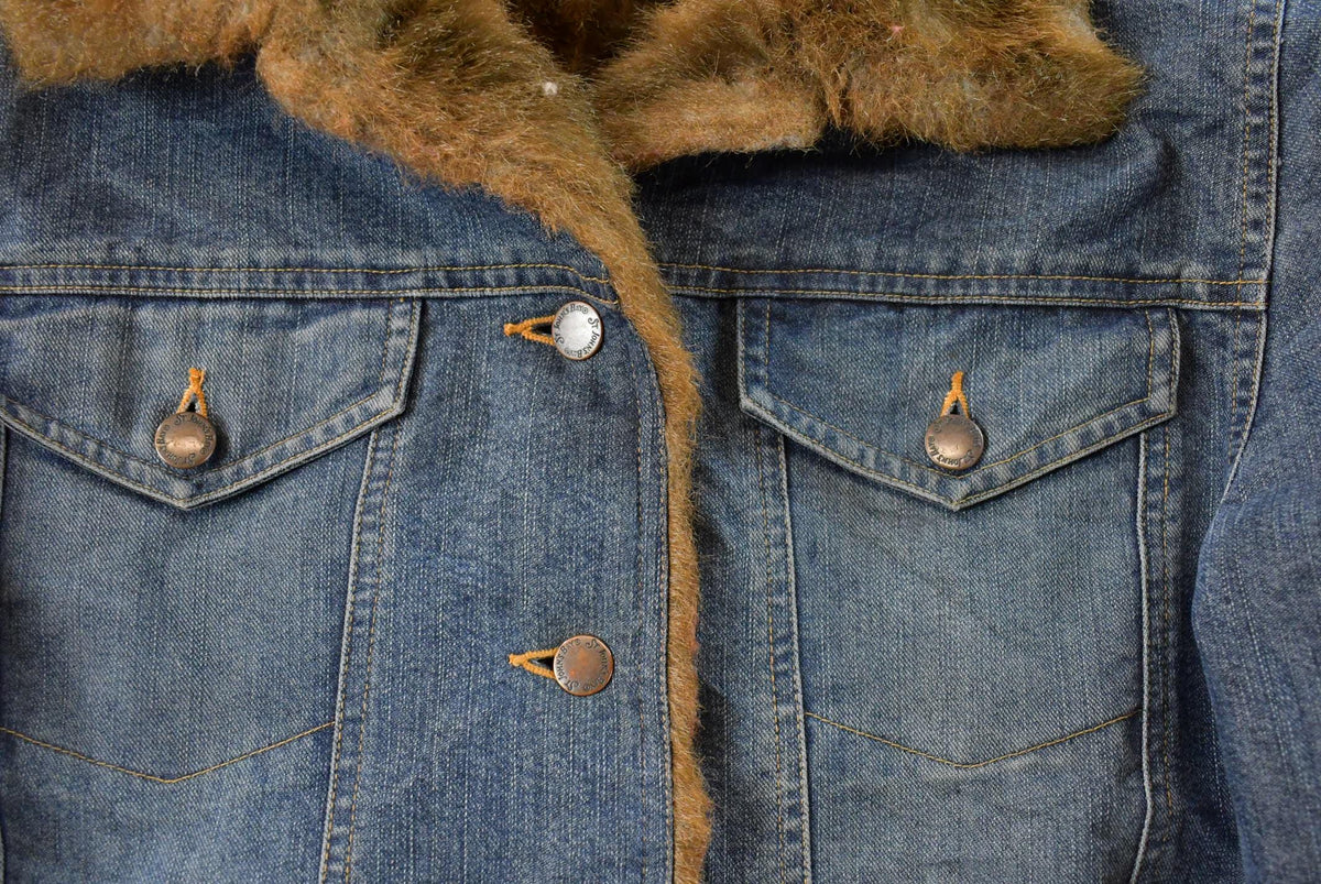 Vintage Y2K St. John's Bay Faux Fur Denim Jean Trucker Jacket Women's M from propervintagecanada