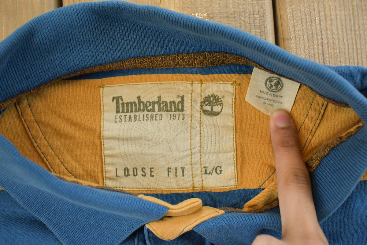 Vintage Y2K Timberland Striped Longsleeve Polo Shirt Men's L from propervintagecanada