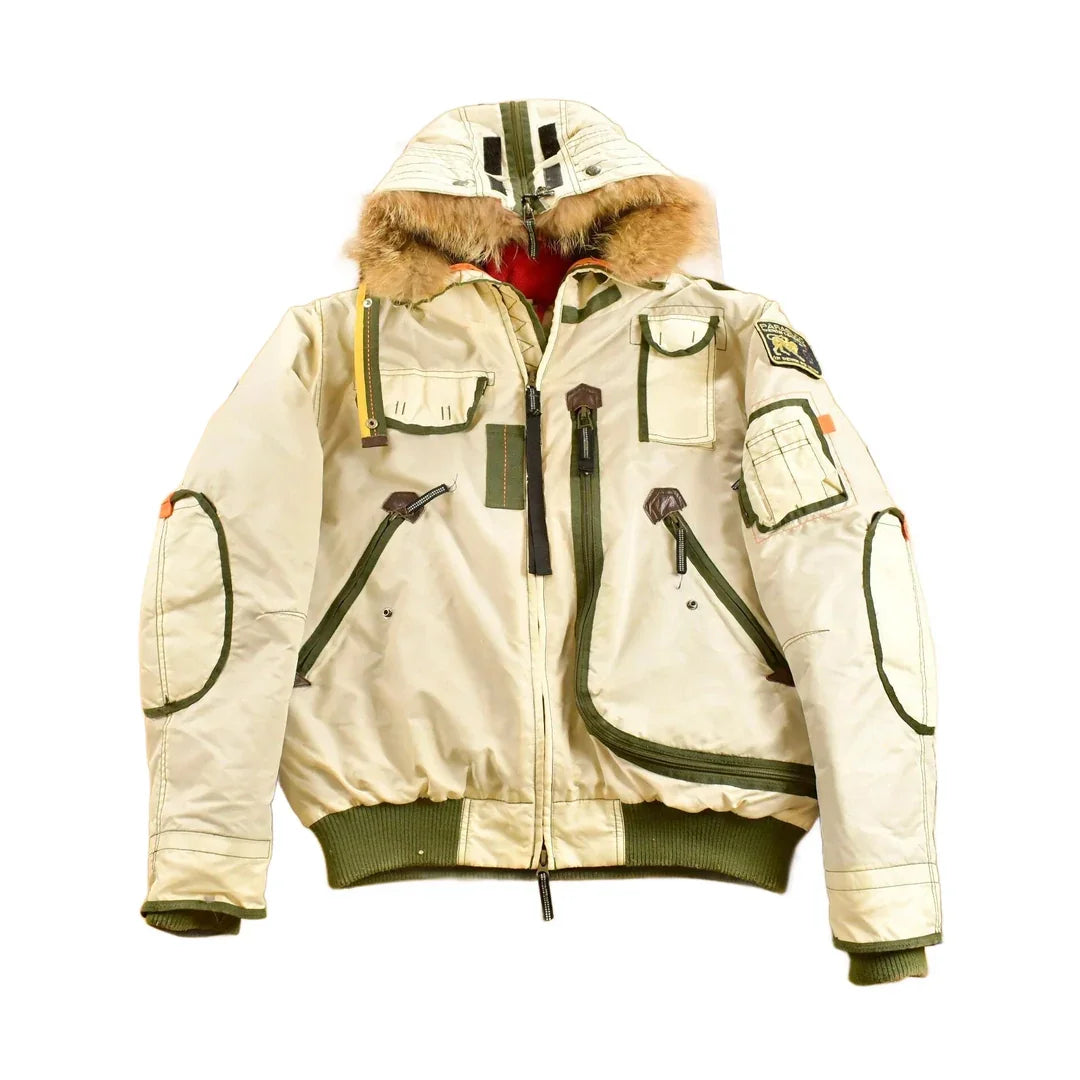 Vintage Y2K White Parasuco Tech Coyote Fur Trim Ski Jacket Men's Medium from propervintagecanada