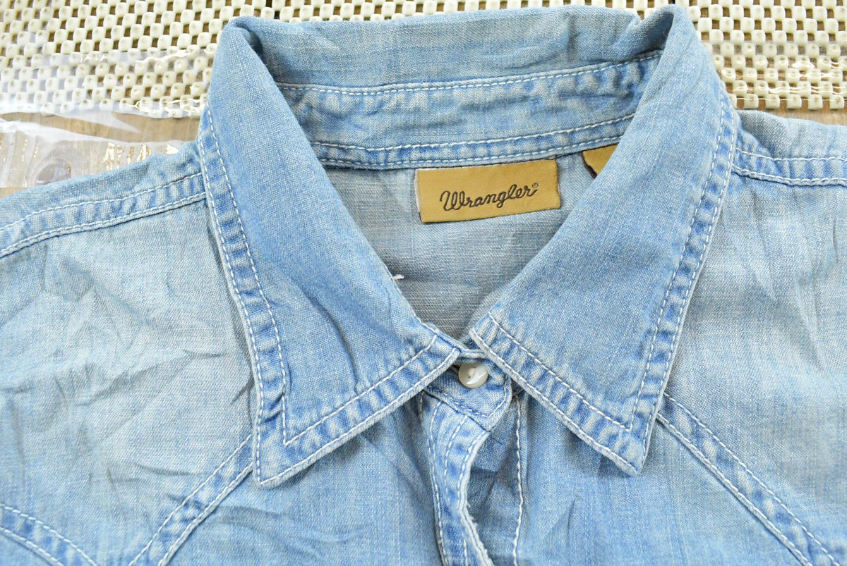 Vintage Y2K Wrangler Denim Button Up Cowboy Shirt Women's XL from propervintagecanada